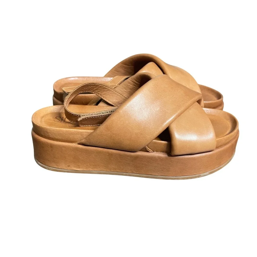 Silent D Pier Tan Leather‎ Platform Slingback Sandals EU 38 Women 7.5-8 Brown